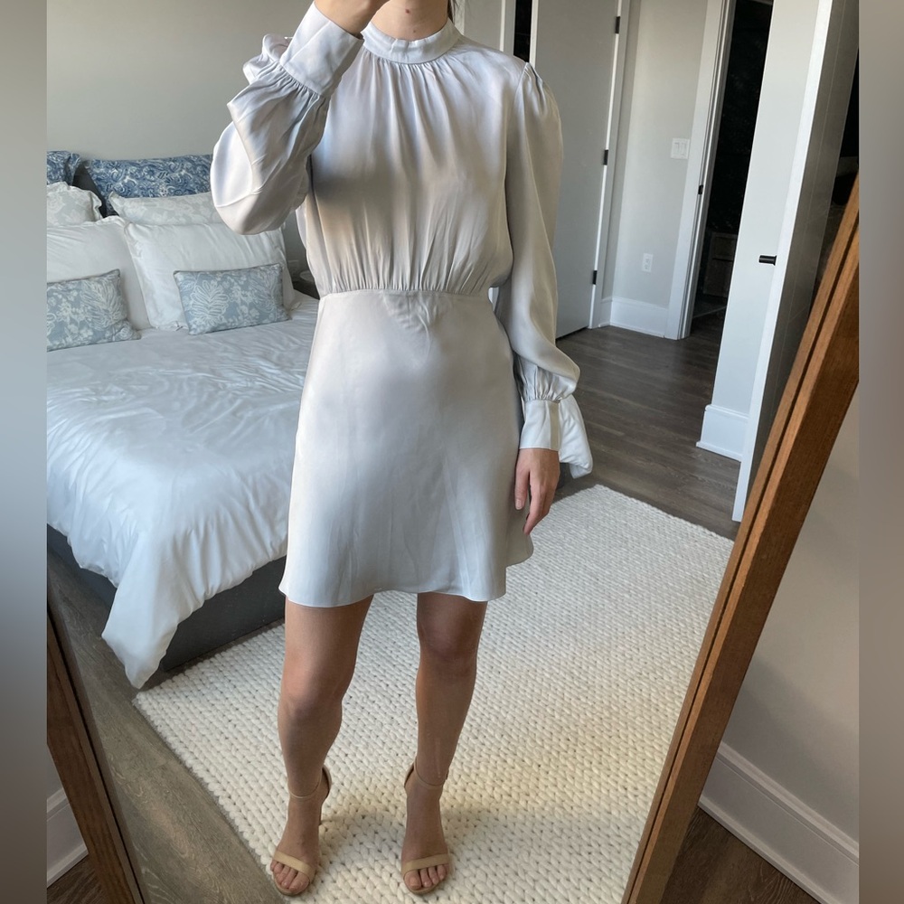 Dianne von Furstenburg Pale Blue Long-sleeve Satin Mini Dress